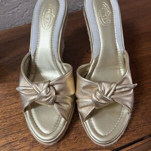 Unisa Gold Mules with Bow Detail